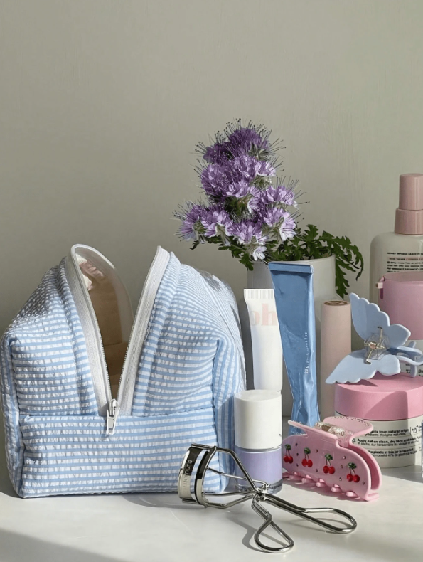 Bolsa de Cosméticos de Rayas Azules