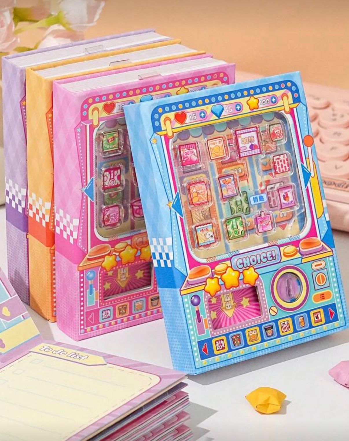 Block de notas con diseño de máquina expendedora